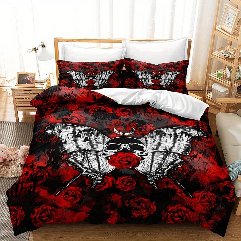 Skull and Rose Gothic Duvet Set