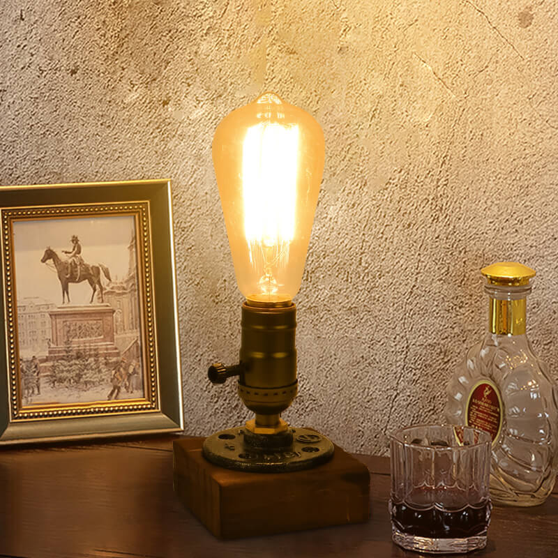 Iron and Pine Bulb Table Lamp 13cm