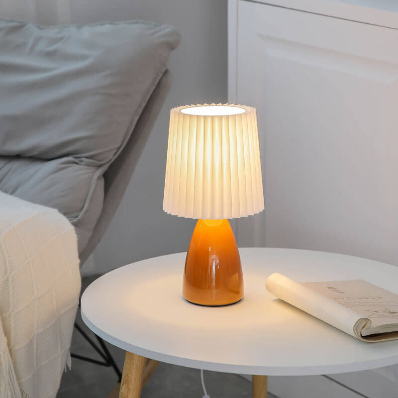 Pleated Shade Glass Base Table Lamp