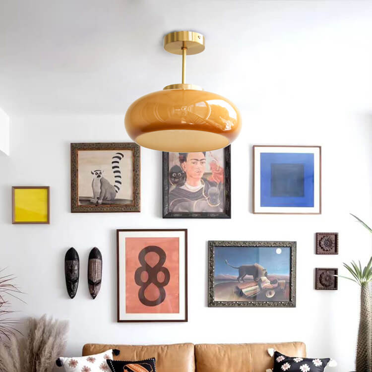 Amber Glass Semi-Flush Ceiling Light