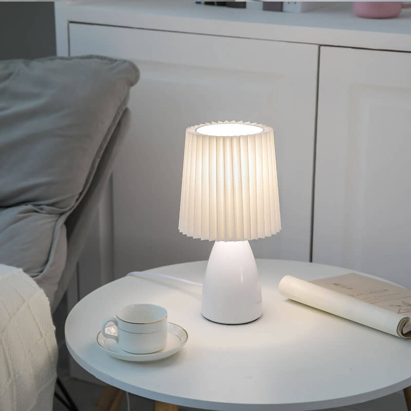 Pleated Shade Glass Base Table Lamp