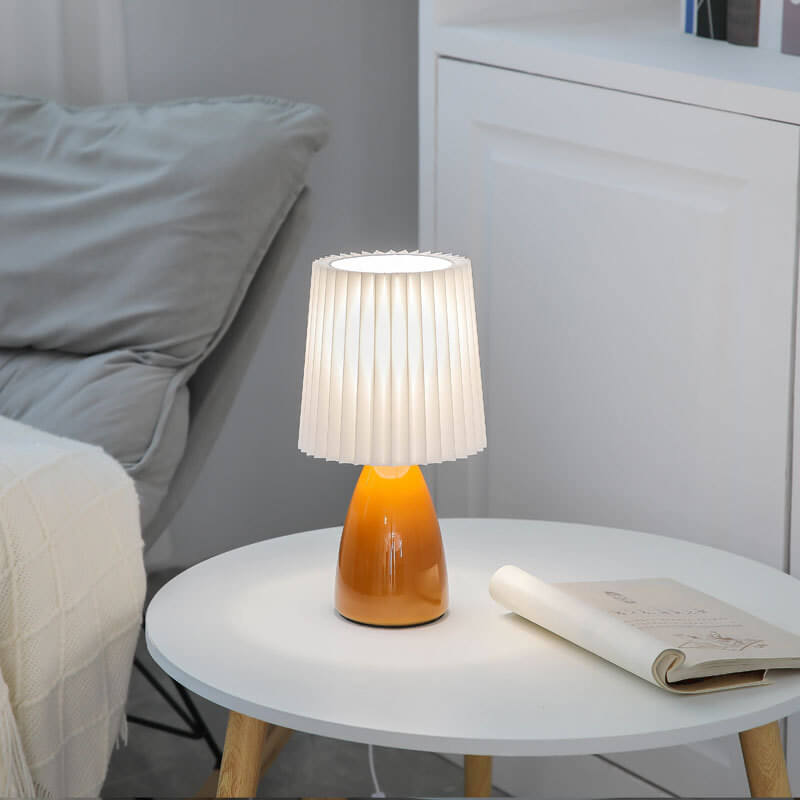Pleated Shade Glass Base Table Lamp