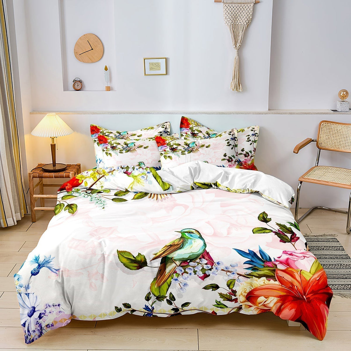Floral and Bird Cotton Duvet Set