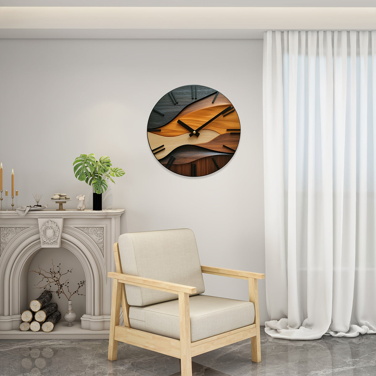 Wood-Grain Round Wall Clock 30cm