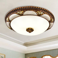 Epora Antique Brass Ceiling Light fitted against a corniced ceiling in a period room