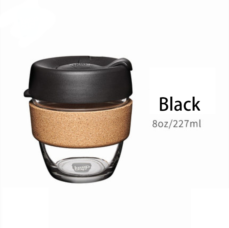 Glass Coffee Cup with Cork Sleeve and Lid