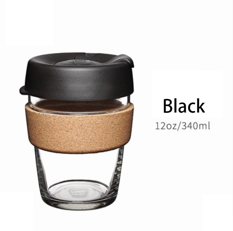 Glass Coffee Cup with Cork Sleeve and Lid