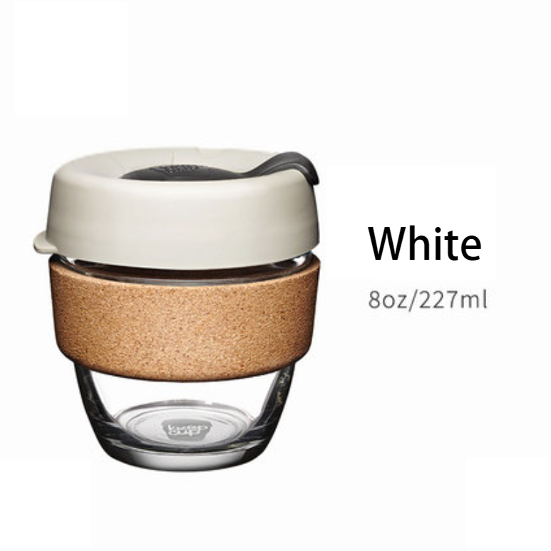 Glass Coffee Cup with Cork Sleeve and Lid