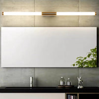 Morva linear wall light fitted horizontally above a bathroom mirror
