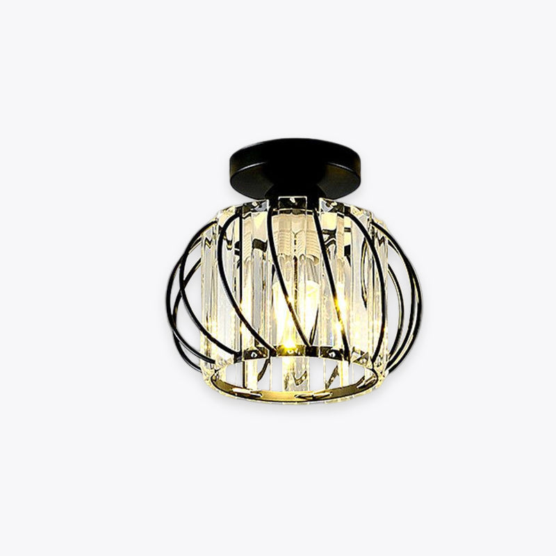 Relia compact ceiling light with black metal cage and crystal panels