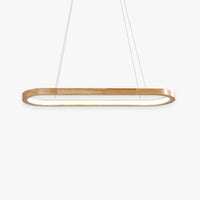 Veona oval wood pendant light on a plain background, showing the closed wooden loop and inner LED strip