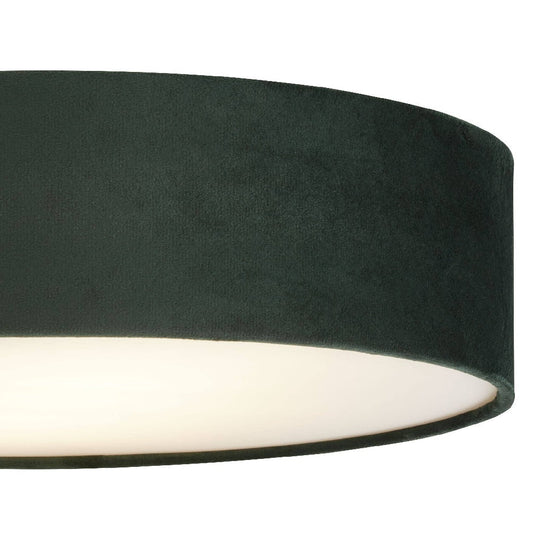 Green Velvet Flush Drum Light 38cm