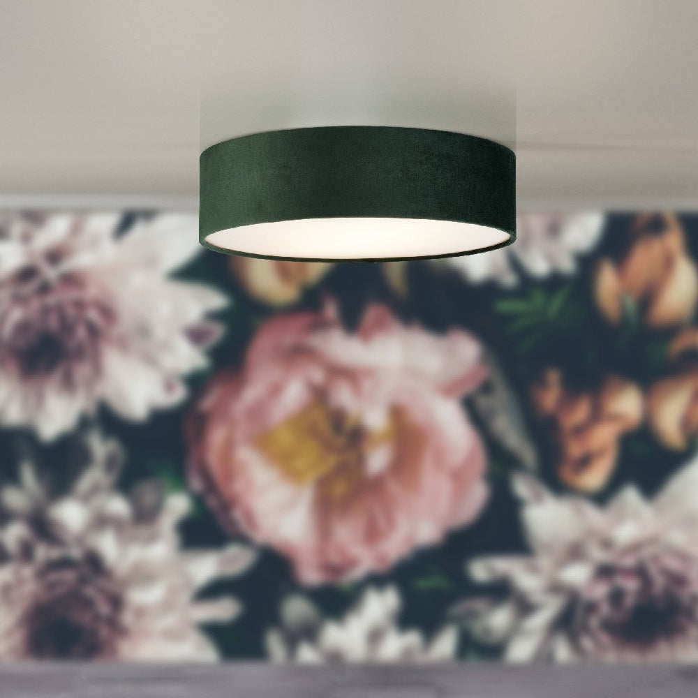 Green Velvet Flush Drum Light 38cm