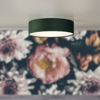 Green Velvet Flush Drum Light 38cm