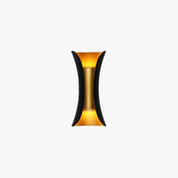 Corva curved outdoor wall light in black with a gold inner channel, shown on a plain white background