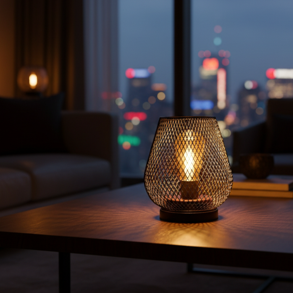 Cordless Iron Mesh Lantern Pair