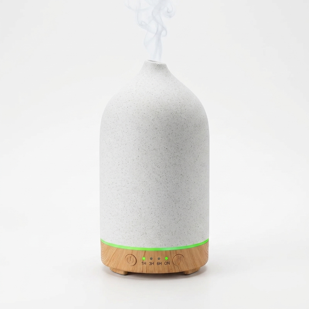 Opal Stone Diffuser in White Stone with wood base finish