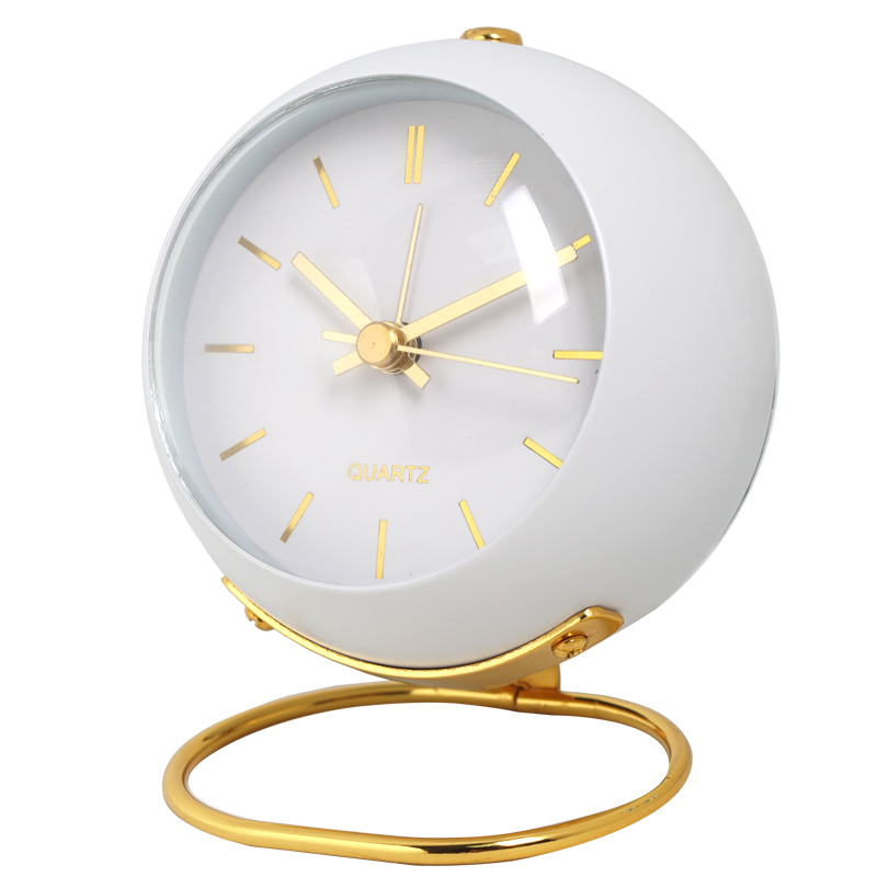 Round Metal and Glass Table Clock 13cm