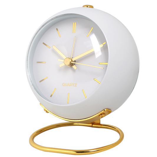 Round Metal and Glass Table Clock 13cm