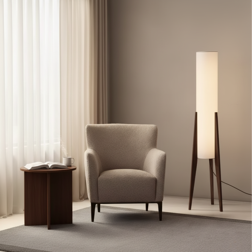 Nordic Walnut Reading Floor Lamp 127cm