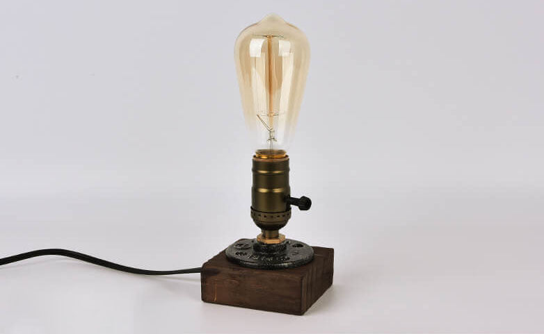 Iron and Pine Bulb Table Lamp 13cm