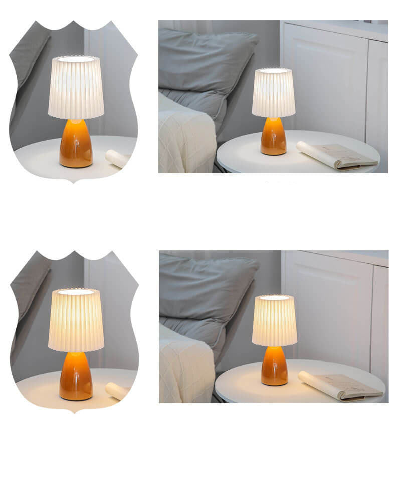 Pleated Shade Glass Base Table Lamp