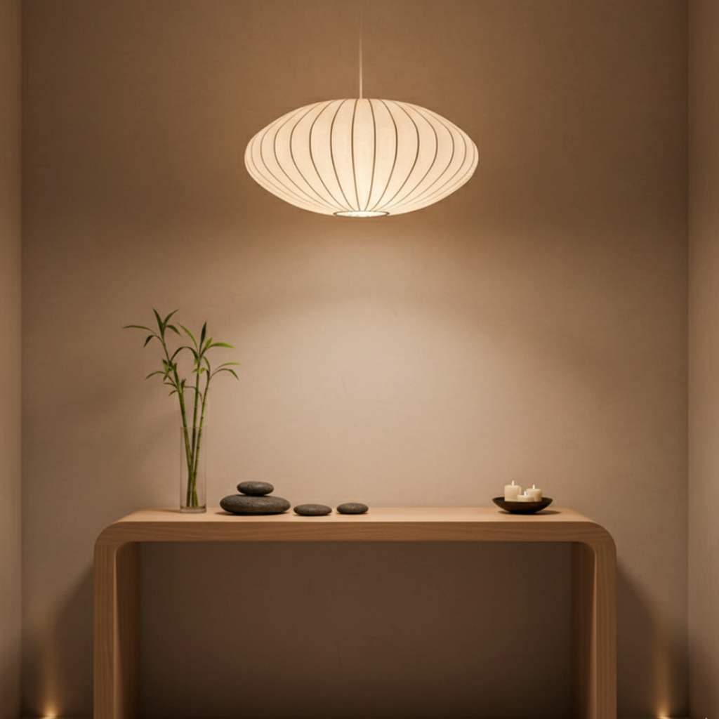 Japandi Knitted Silk Pendant Light