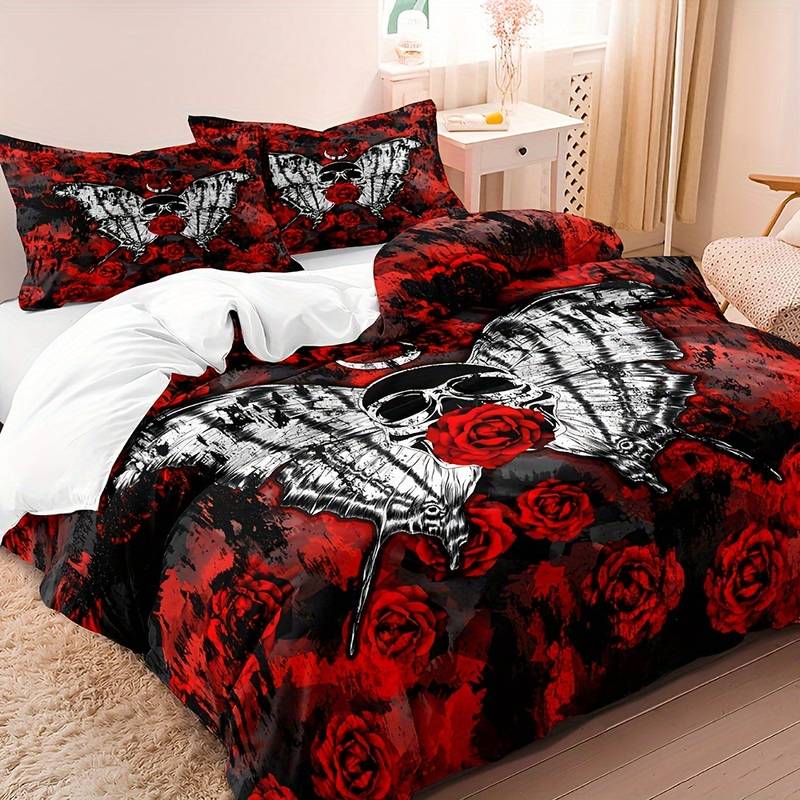Skull and Rose Gothic Duvet Set