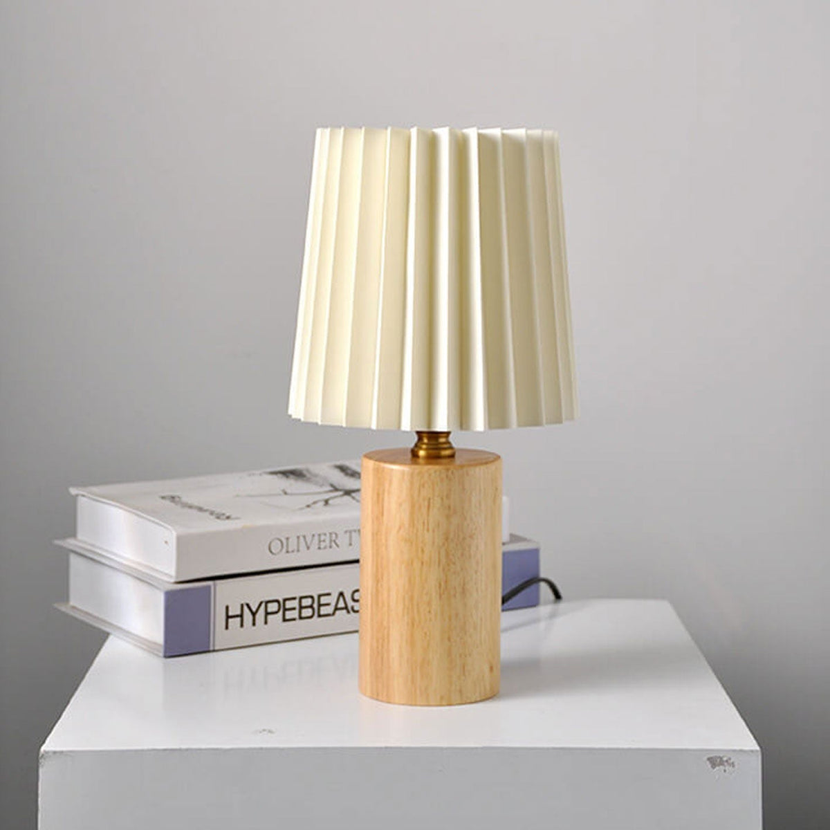 Pleated Column Wood Base Table Lamp 31cm