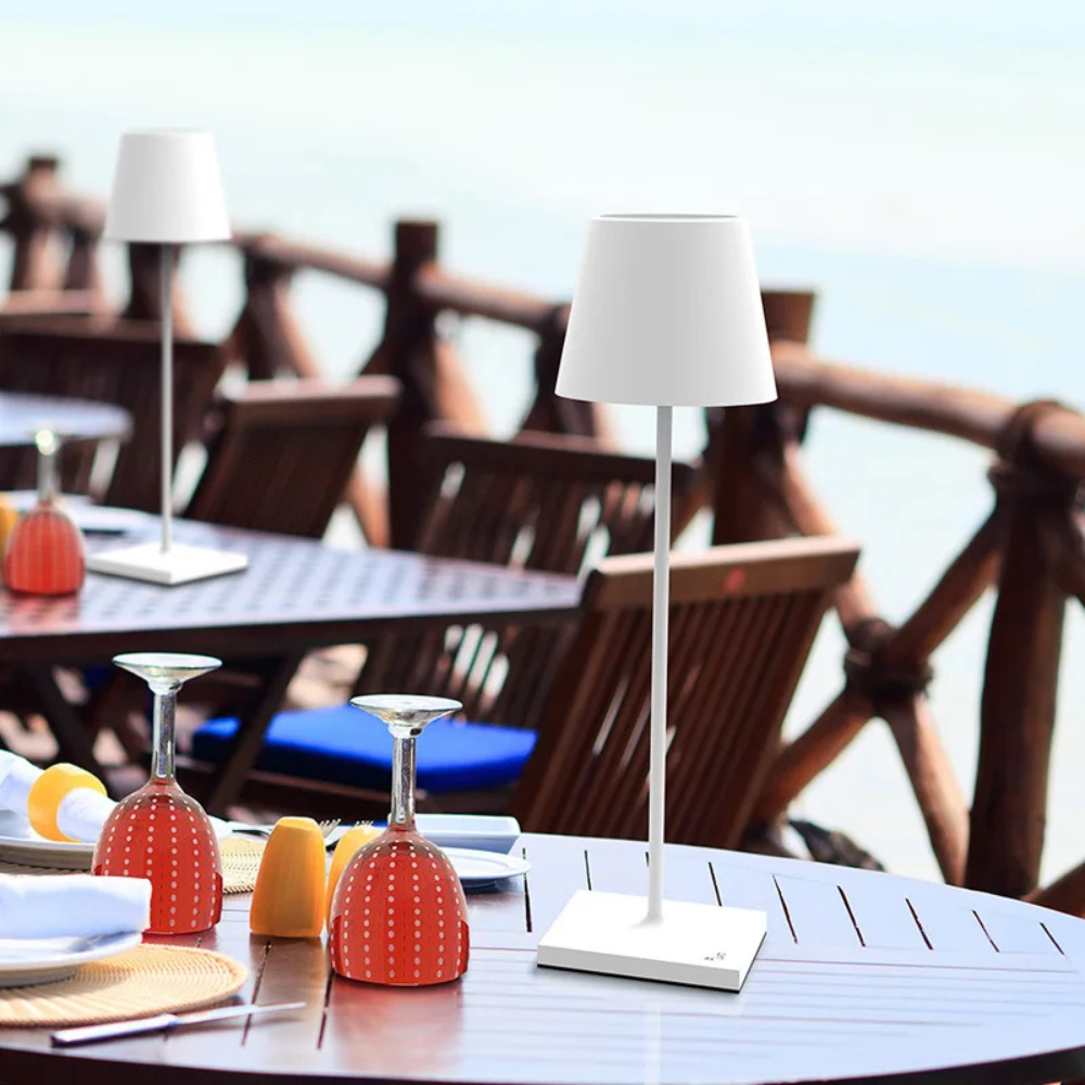 Cordless lamp lit on table