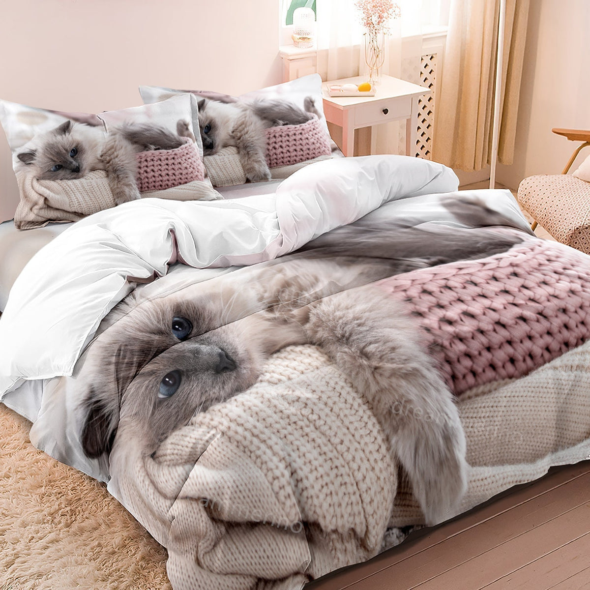 Cat Print Cotton Duvet Set