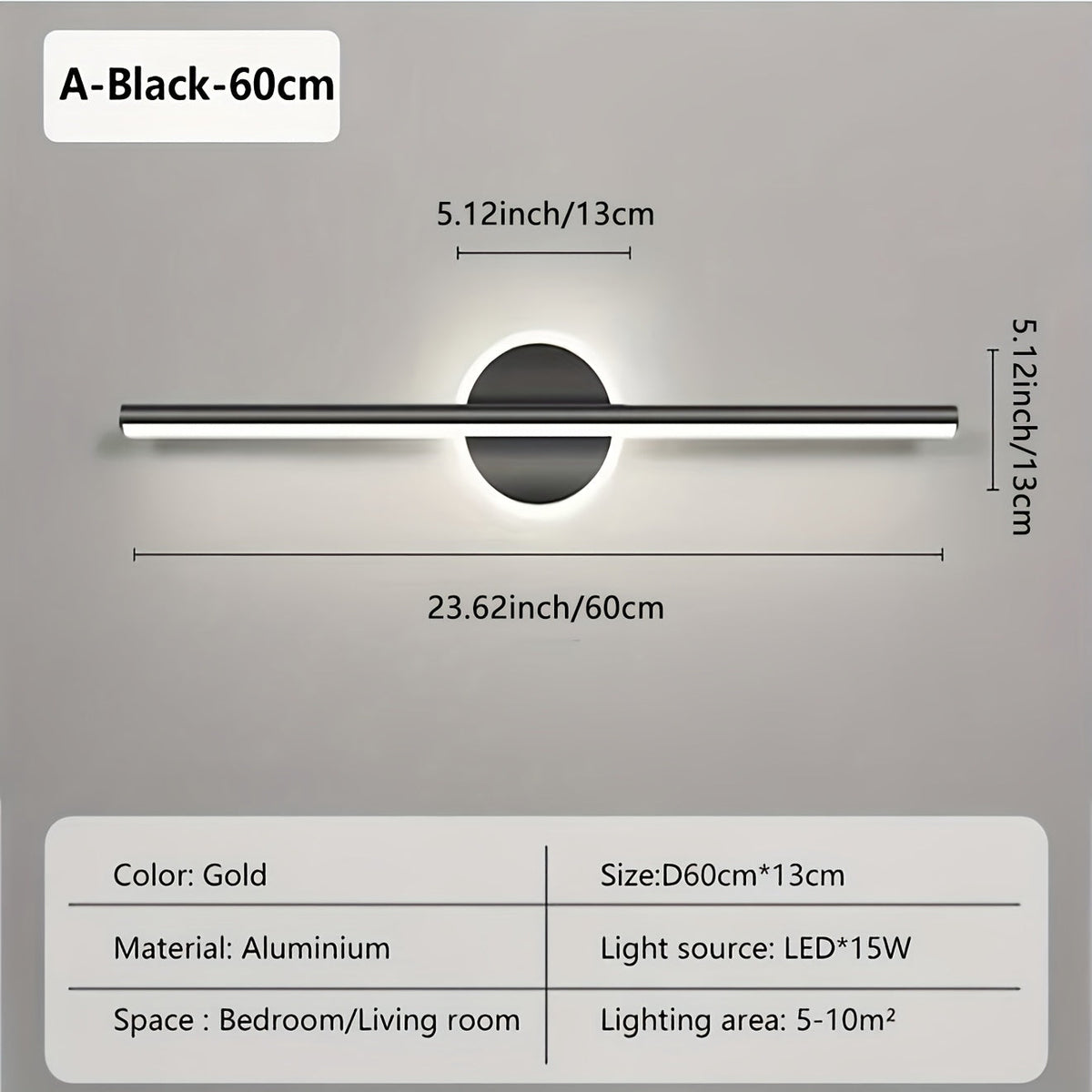 Slim Aluminium Over-Mirror Light 60cm