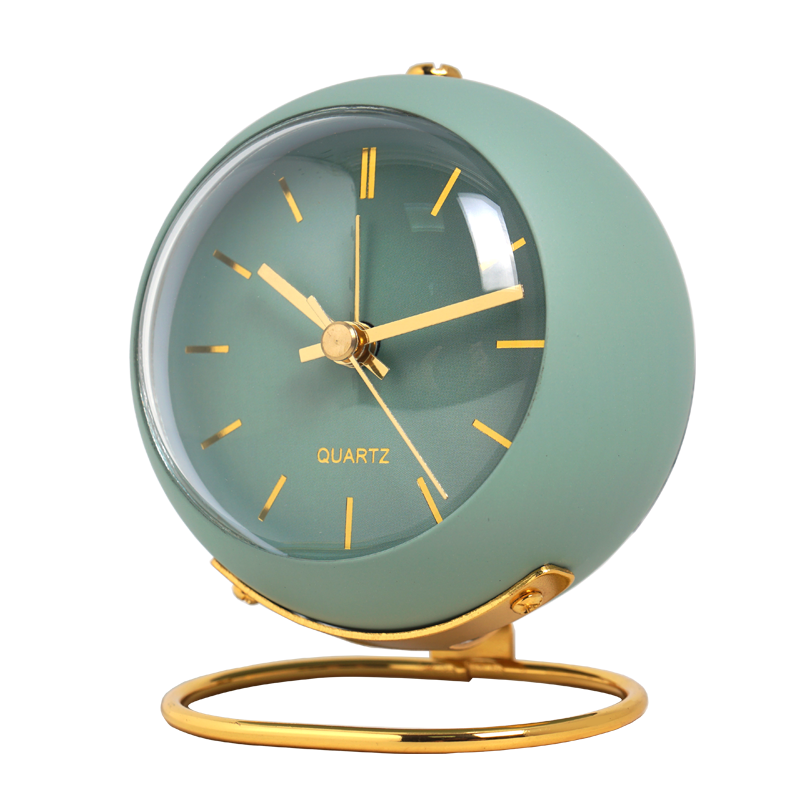 Round Metal and Glass Table Clock 13cm