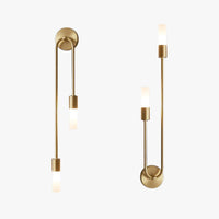 Vano dual-light gold wall sconce pair on plain white background