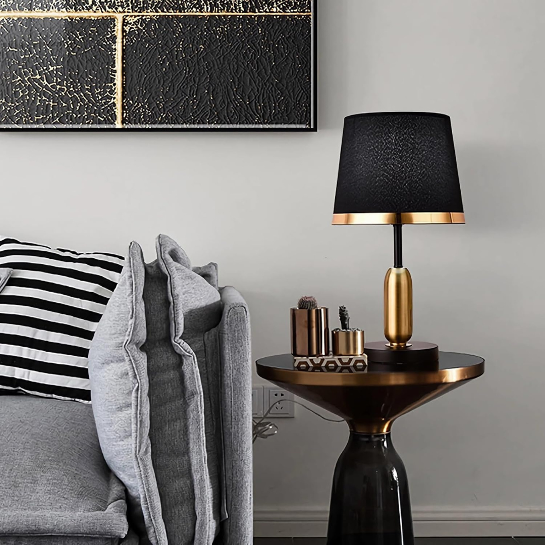Black and Gold Fabric Table Lamp