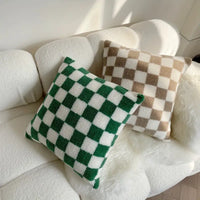 Checkerboard Faux Fur Cushion Cover