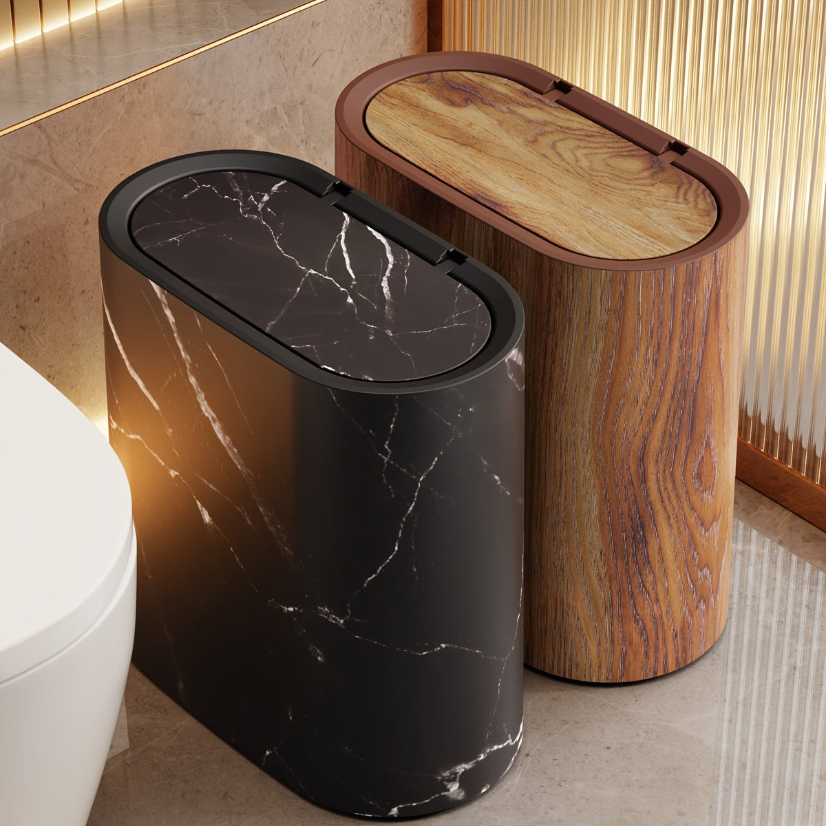 Lidded Stone-Effect Waste Bin