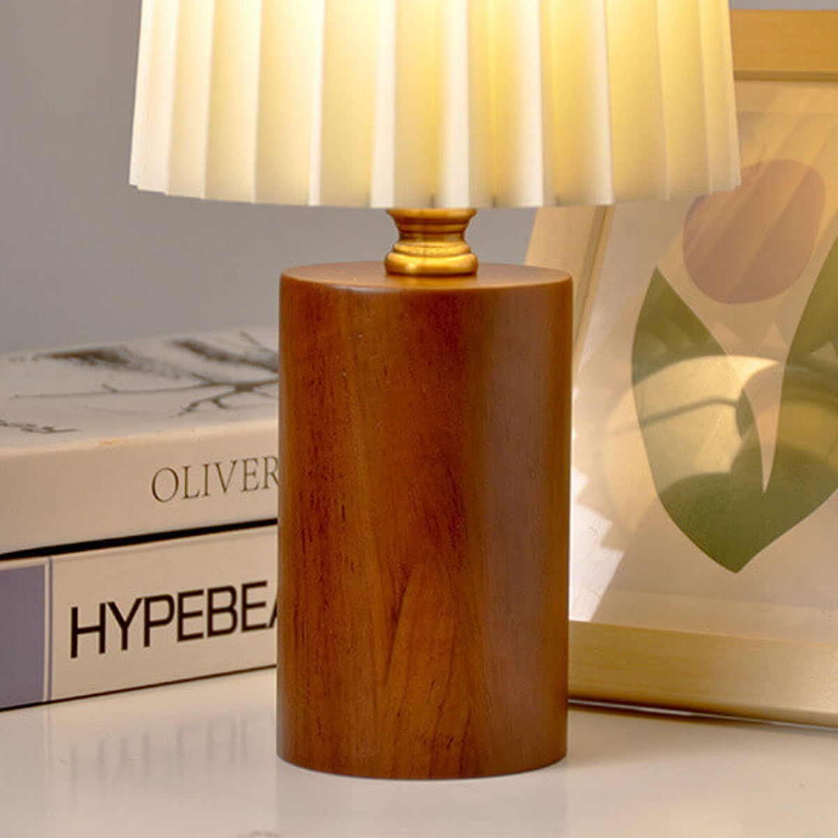 Pleated Column Wood Base Table Lamp 31cm