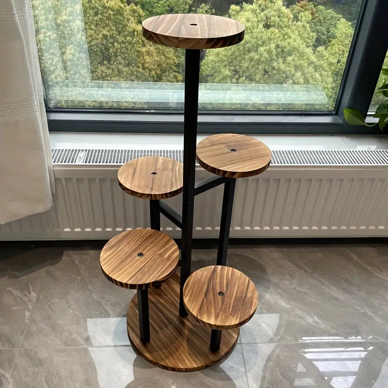 Six-Tier Round Wooden Plant Stand