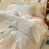 Gingham Ruffle-Edge Bedding Set