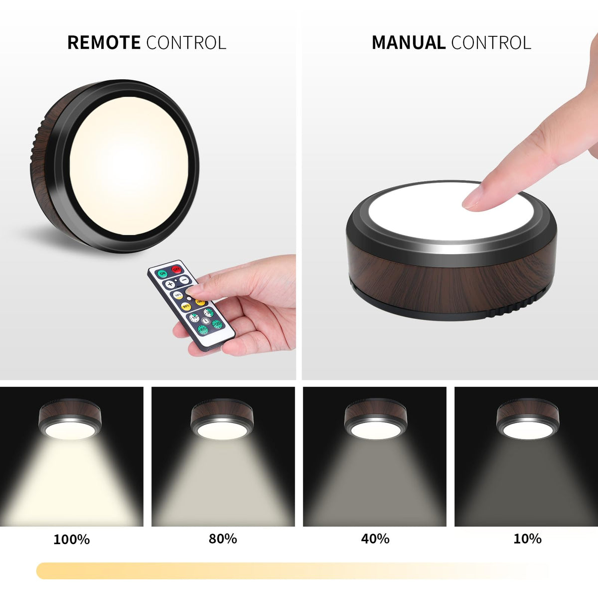 Remote-Control LED Puck Lights, Set of Six