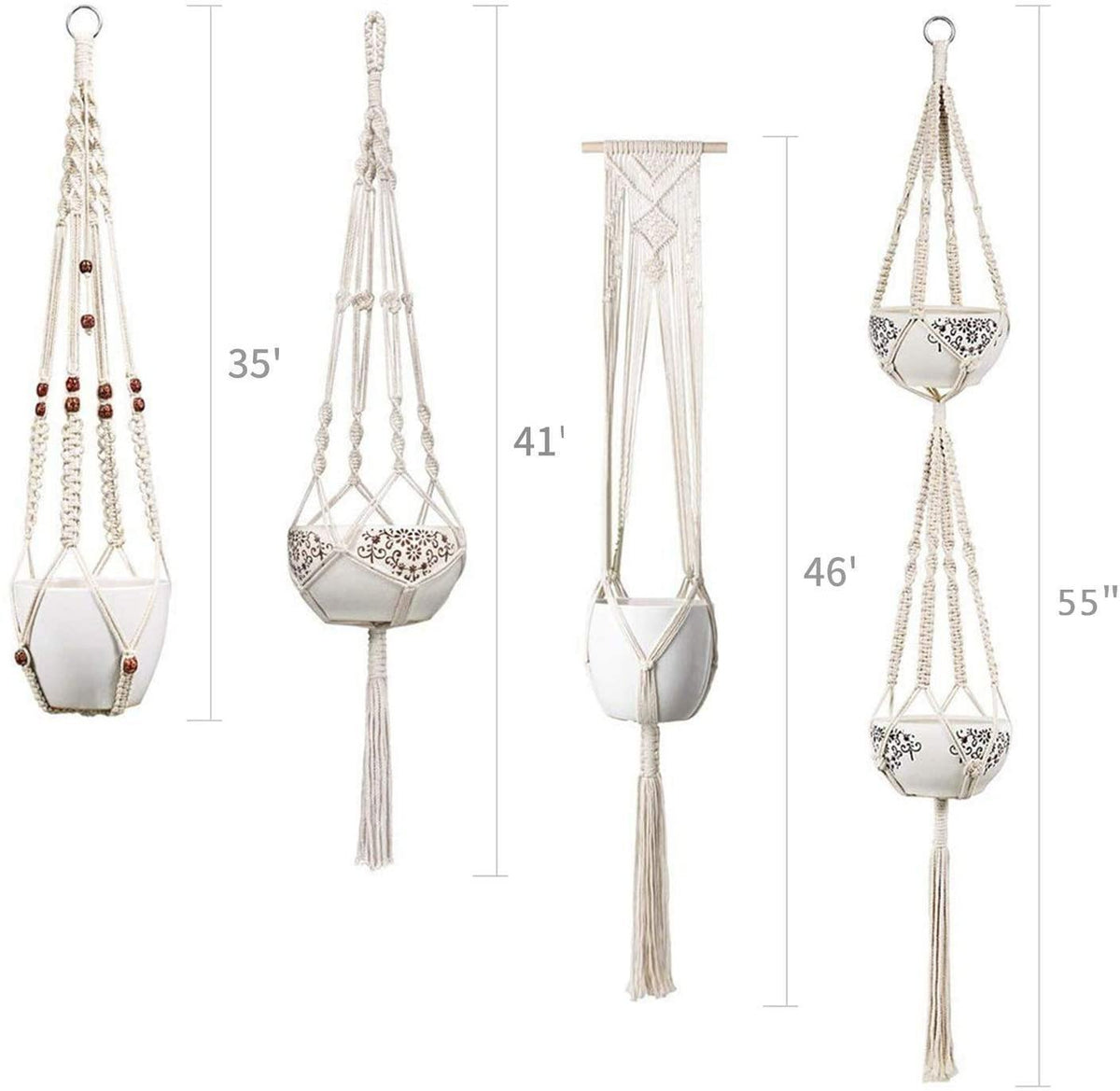 Macrame Plant Hangers, Set of Four