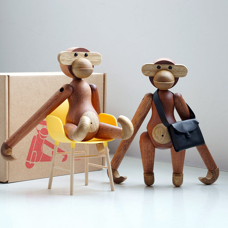 Carved Solid Wood Monkey Ornament