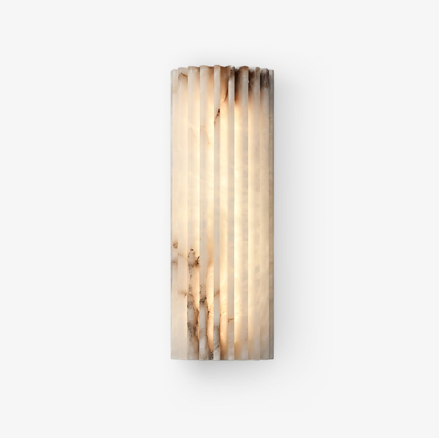 Alcaro alabaster wall light with a fluted white stone face on a plain white background