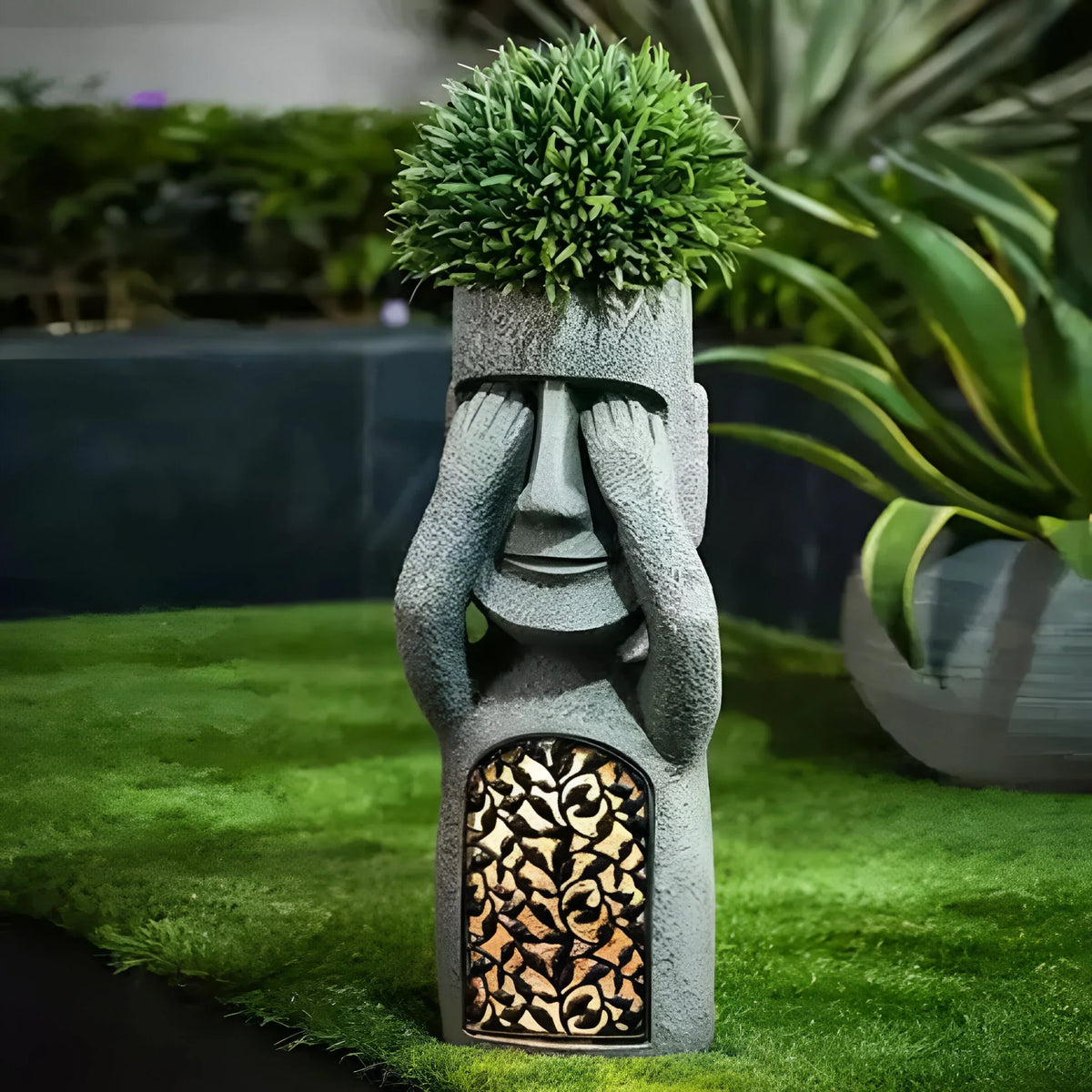 Sculpted Face Solar Planter