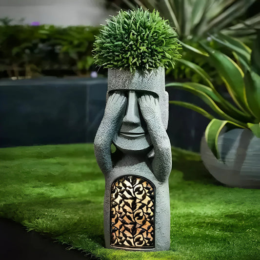 Sculpted Face Solar Planter