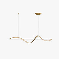 Kavro gold ribbon wave LED pendant light shown on a plain white background