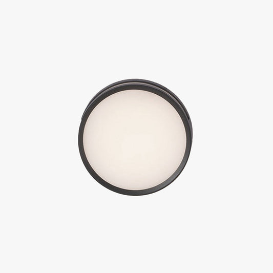 Vardo round outdoor wall light in black with an opal acrylic diffuser, shown on a plain background