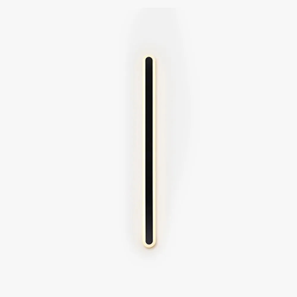 Orvo Linear Oval Outdoor Wall Light in black with warm white glow on white background