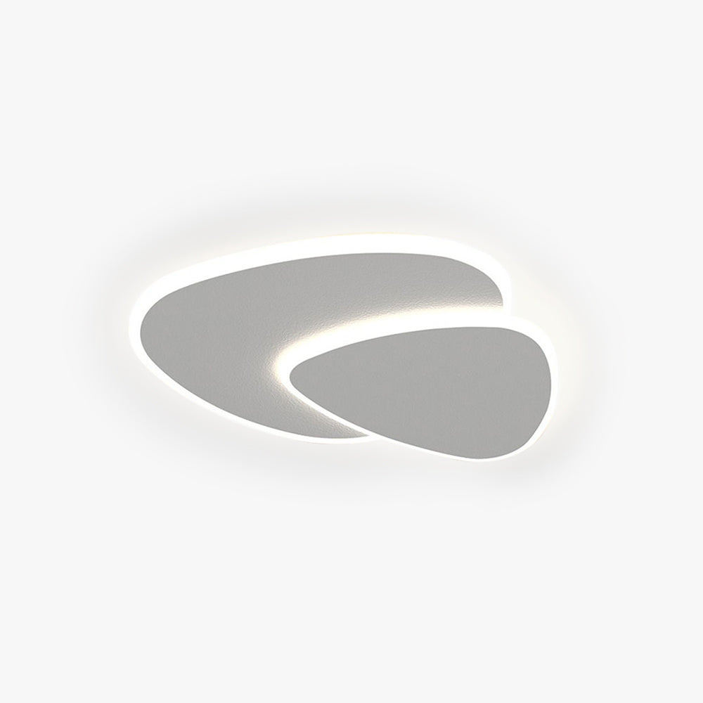 Brindo geometric ceiling light in white, two overlapping rounded plates, shown on a plain white background